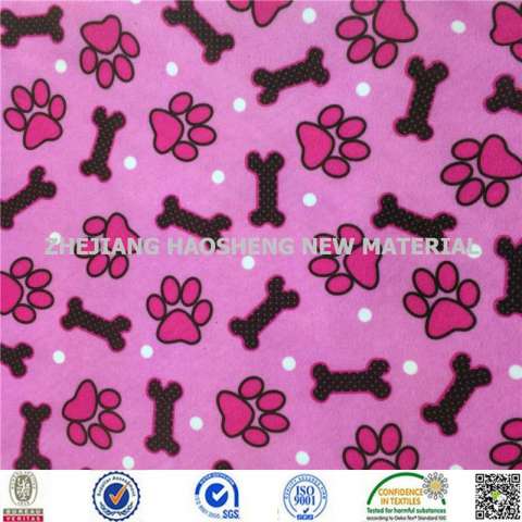 Pink ef Velvet Prints Fabric Dog Feet & Bone Printed Super Soft Velvet for Pet Bed